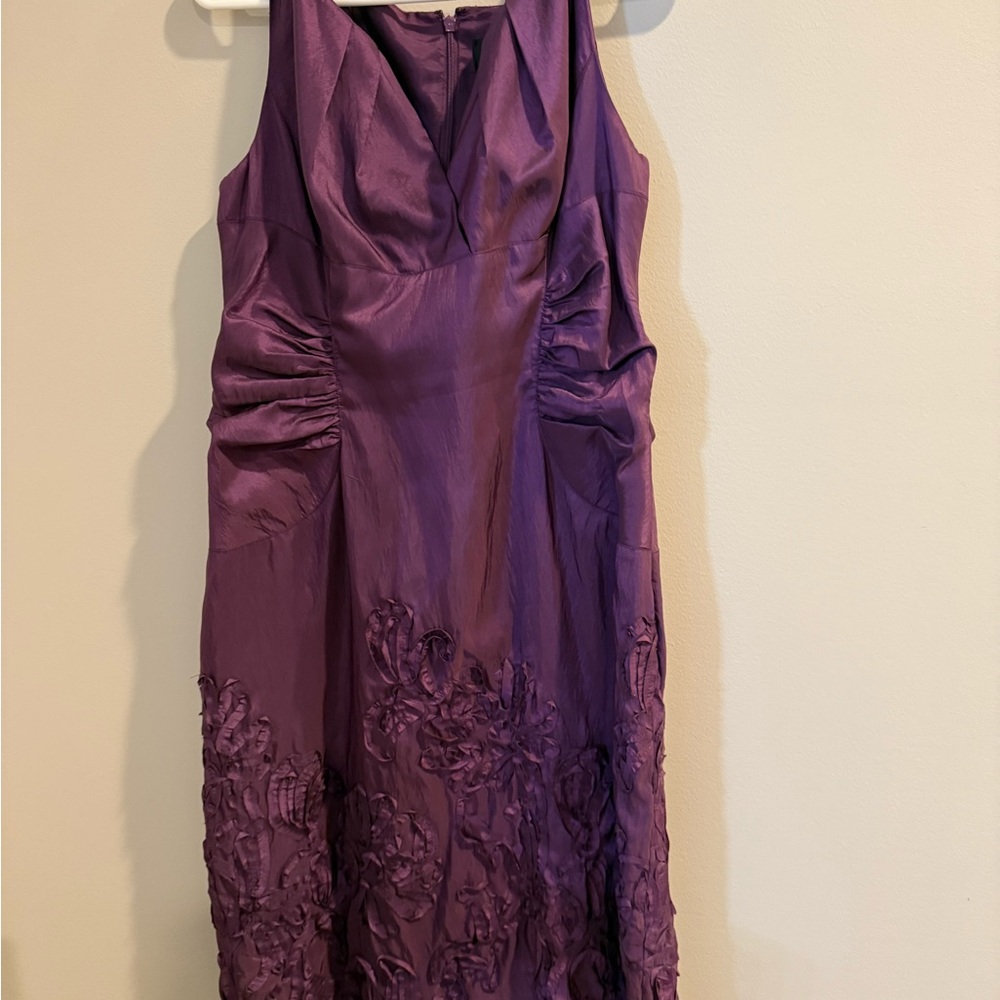 Adrianna Papell Purple Ruched Midi Dress